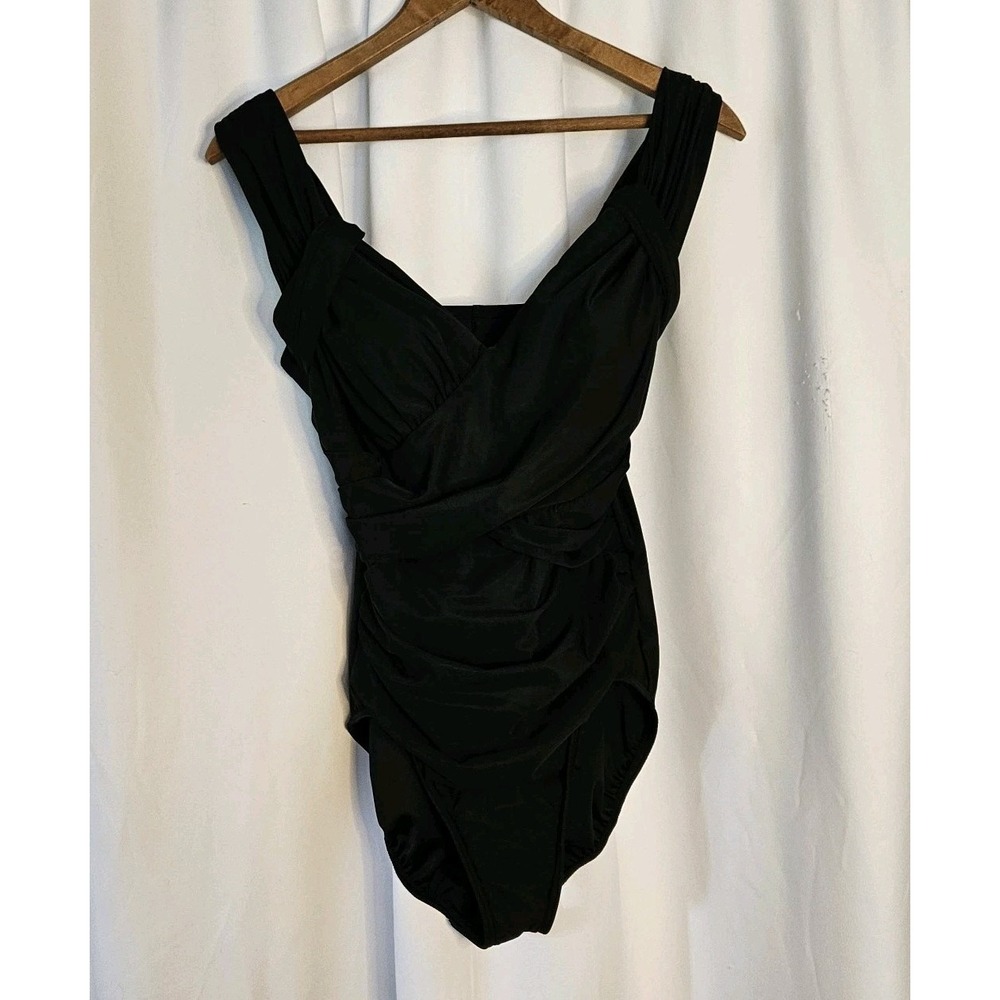 Lands'‎ End Black Wrap Front One Piece Swimsuit  size 10 EUC Swim Beach Vacation